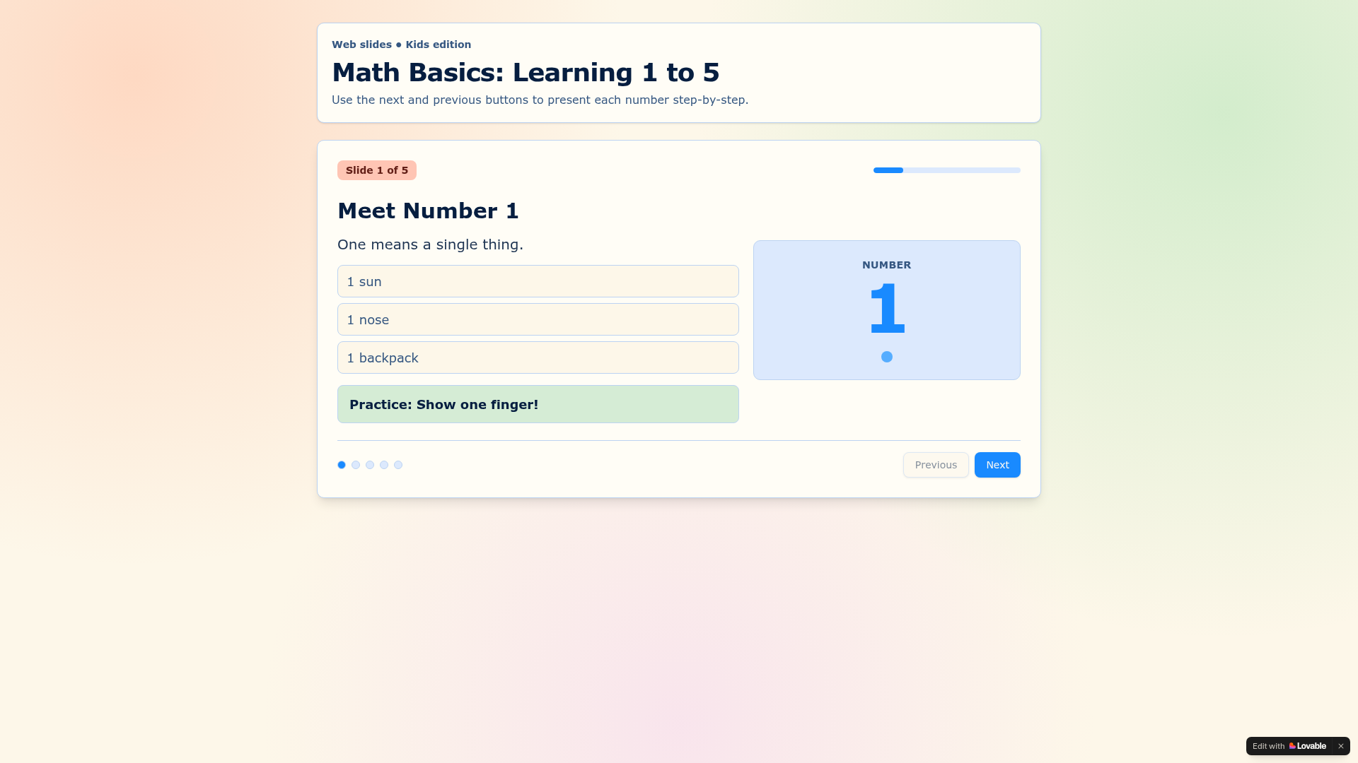 Learning 1-5 app preview