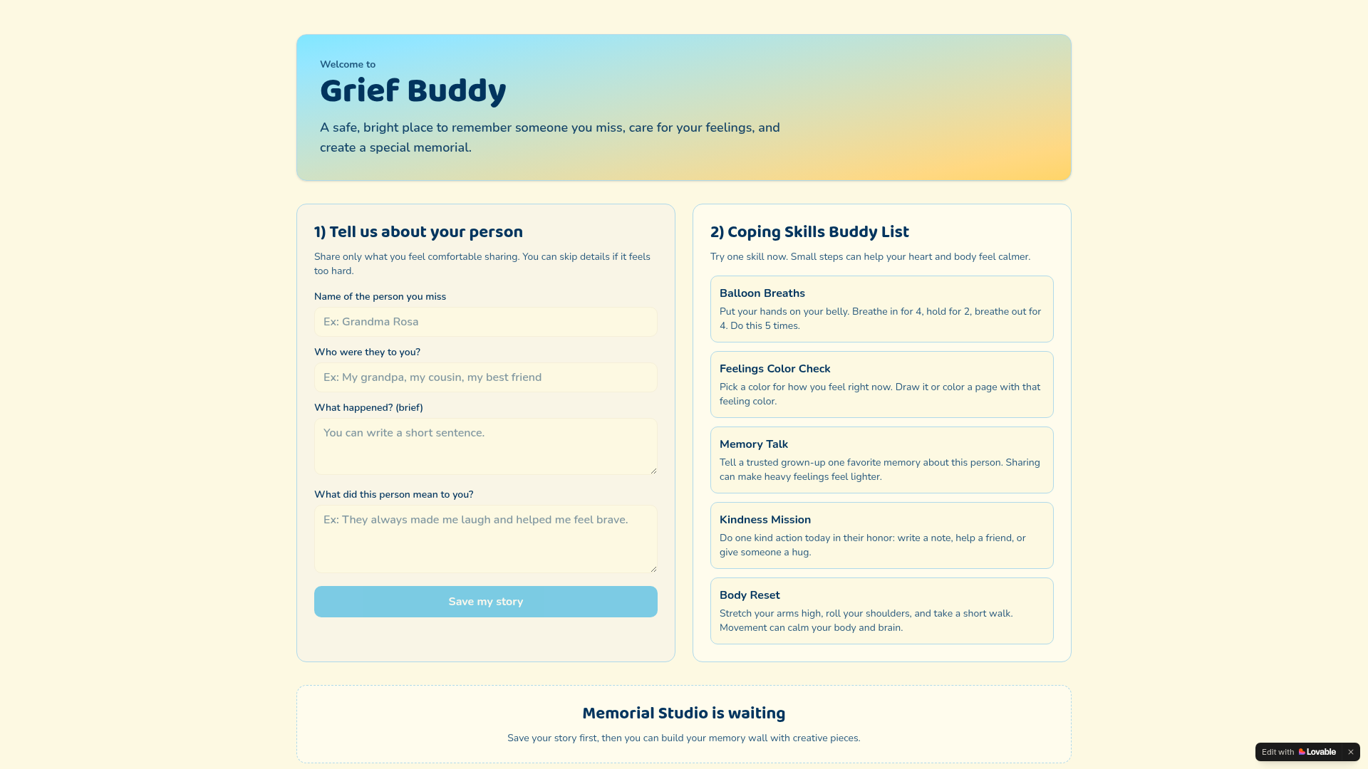 Grief Buddy app preview
