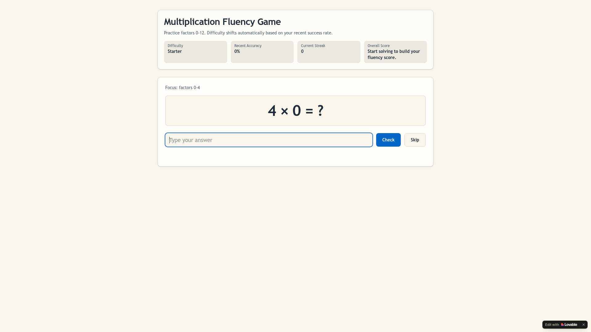 Multiplication Fluency Game app preview