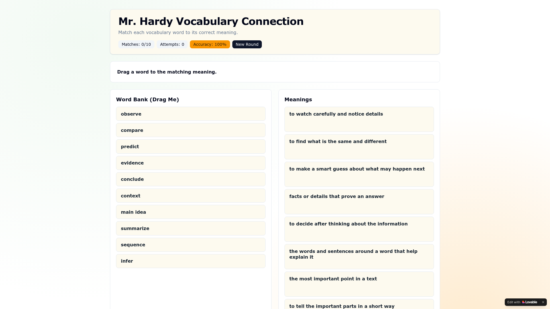 Mr. Hardy Vocabulary Connection app preview